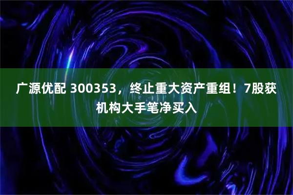 广源优配 300353,终止重大资产重组!7股获机构大手笔净买入