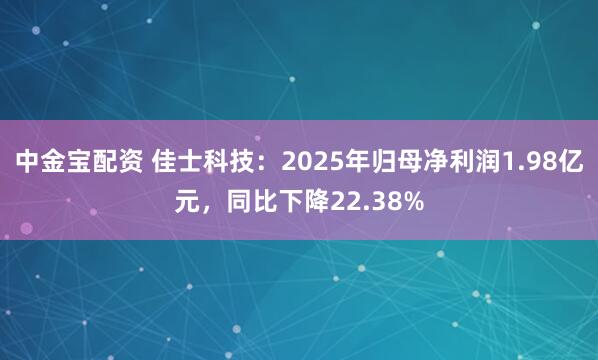 中金宝配资 佳士科技：2025年归母净利润1.98亿元，同比下降22.38%